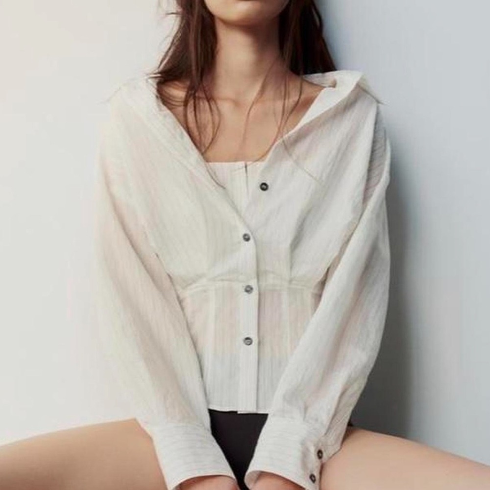 Zara tailored striped shirt with attached corset